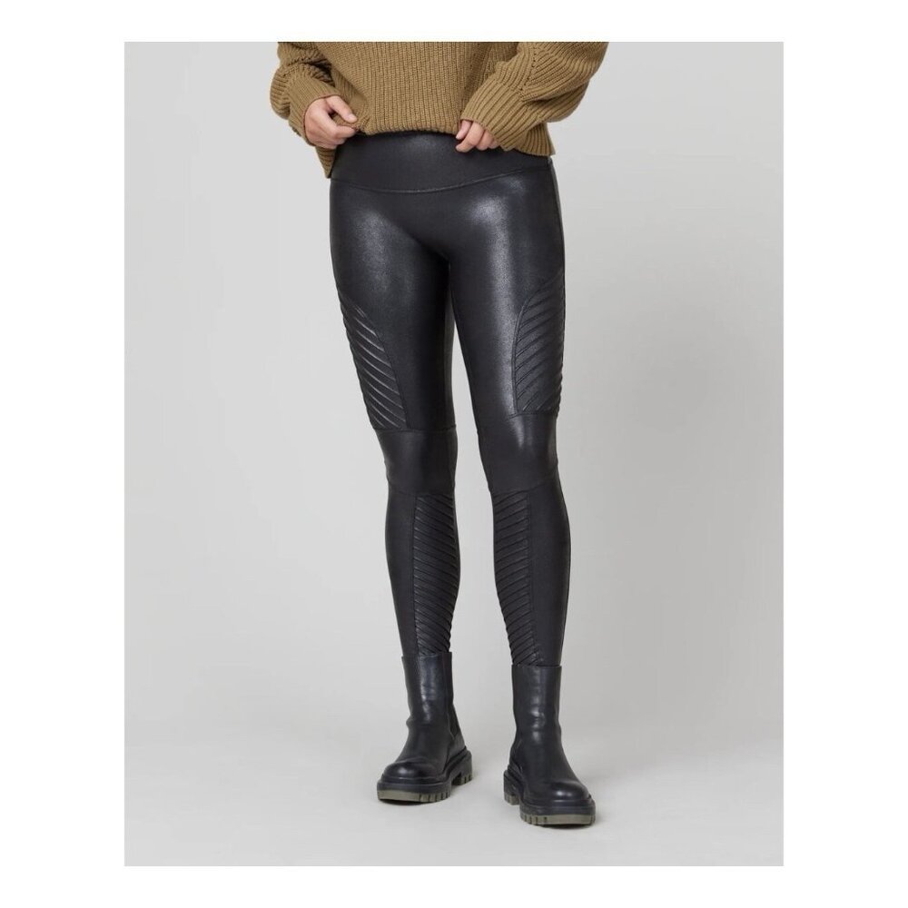 Spanx Black Faux Leather Moto Leggings Small 20136R